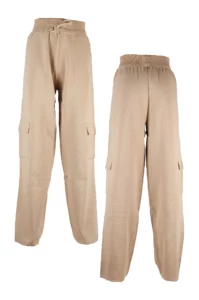 Beige Knitted Cargo Pants